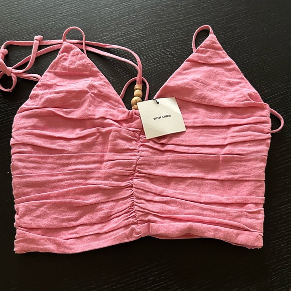 NWT Zara Pink Linen Blend Crop Top Tank Top - Picture 5 of 7